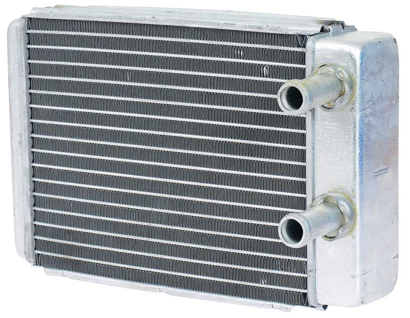 1960-65 Comet, Falcon, 1964-68 Mustang. 1973-77 F Series Pickup Aluminum Heater Core Assembly without A/C Measures 7-1/4" x 6" x 1-7/8"