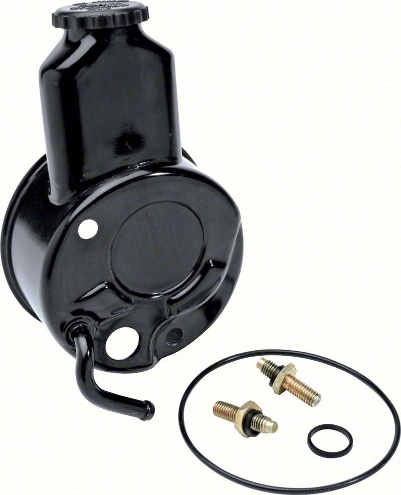 1969 Camaro, Nova Power Steering Reservoir Black Powder Coat Small Block with Long Water Pump