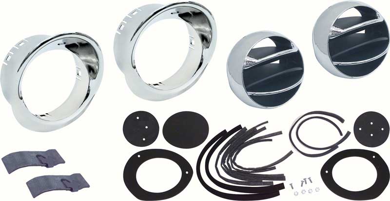 1967-68 Camaro, Firebird Dash Vent Kit Astro Ventilation with Chrome Vent Balls and Bezels