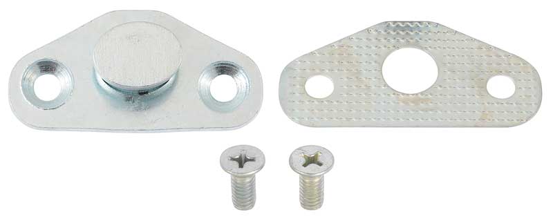 1965-70 Galaxie, TBird, 1967-70 Mustang, Cougar, 1968-77 Bronco, Maverick, Torino Door Latch Striker Plate with Screws, Shim Zinc Plated Various Models
