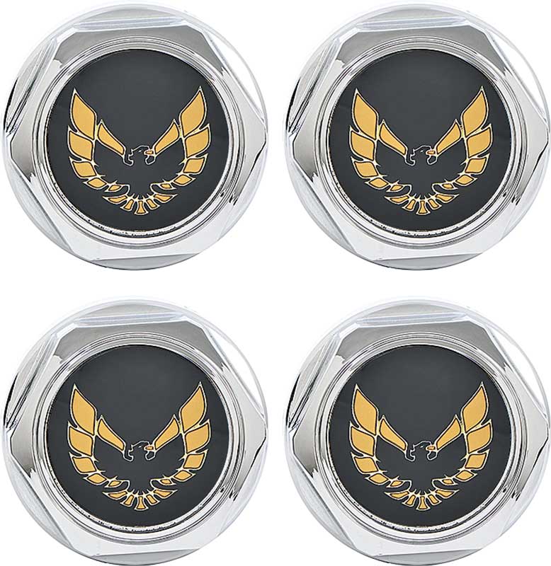 1977-81 Firebird Trans Am Wheel Center Cap Set Chrome Gold Bird Metal Clips Set of 4