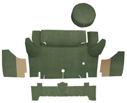 1964-66 Mustang Convertible Loop Trunk Carpet Set with Boards - Moss Green