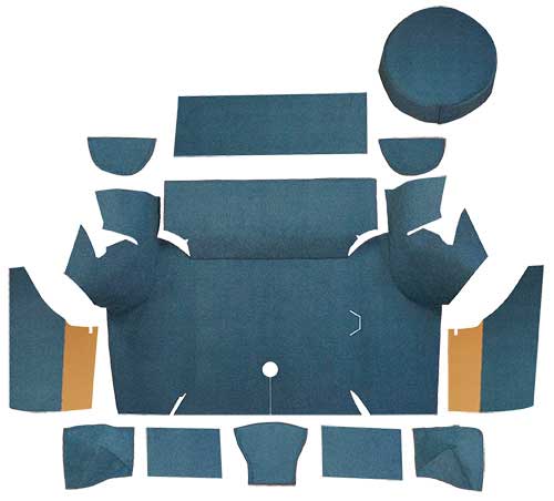 1967-68 Mustang Coupe Loop Trunk Carpet Set with Boards - Medium Blue