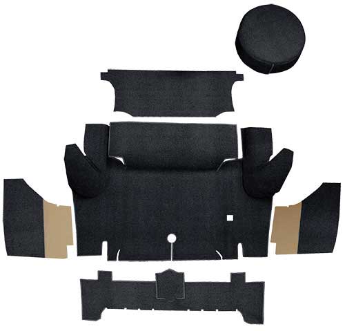 1964-66 Mustang Coupe Nylon Loop Trunk Carpet Set with Boards - Black