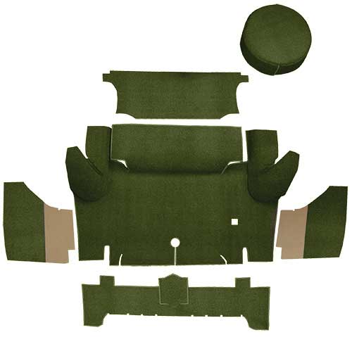 1964-66 Mustang Coupe Nylon Loop Trunk Carpet Set with Boards - Green