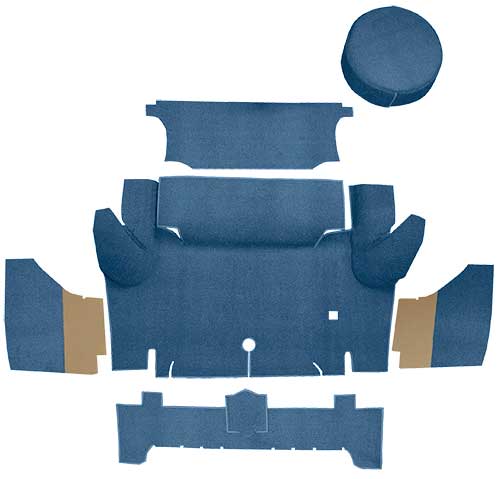 1964-66 Mustang Coupe Nylon Loop Trunk Carpet Set with Boards - Medium Blue