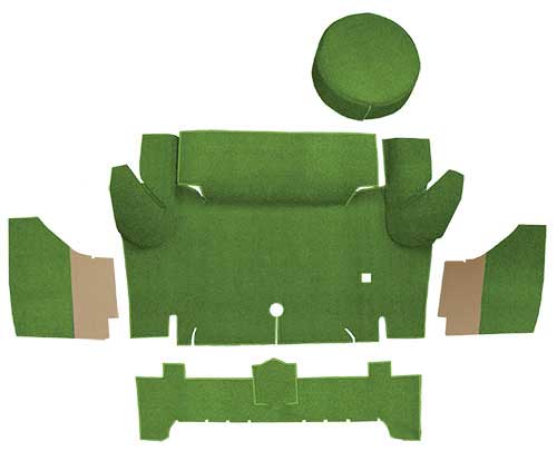 1964-66 Mustang Convertible Nylon Loop Trunk Carpet Set with Boards - Moss Green