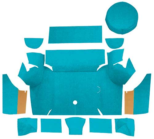 1967-68 Mustang Coupe Nylon Loop Trunk Carpet Set with Boards - Light Blue