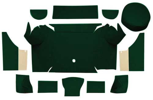 1967-68 Mustang Convertible Nylon Loop Trunk Carpet Set with Boards - Dark Green