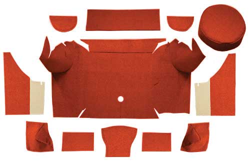 1967-68 Mustang Convertible Nylon Loop Trunk Carpet Set with Boards - Emberglow