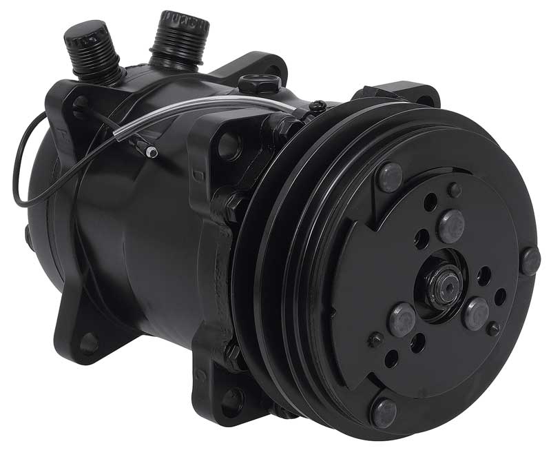 Sanden 508 Style A/C Compressor w/ 2-Groove V-Belt Clutch Pulley Black Finish SD508/SD5H14