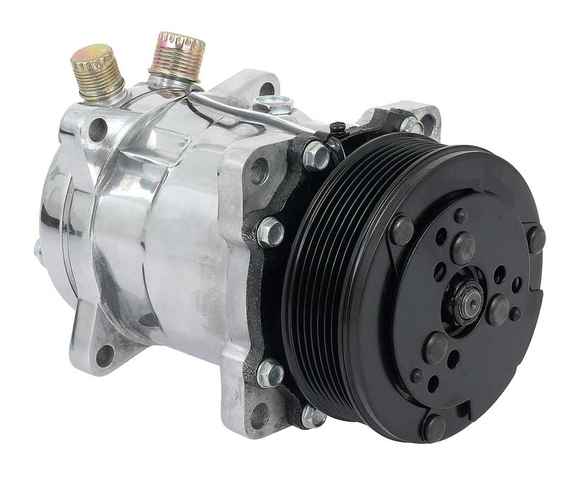 Sanden 508 Style A/C Compressor w/ 7-Rib Serpentine Clutch Pulley Polished Finish SD508/SD5H14