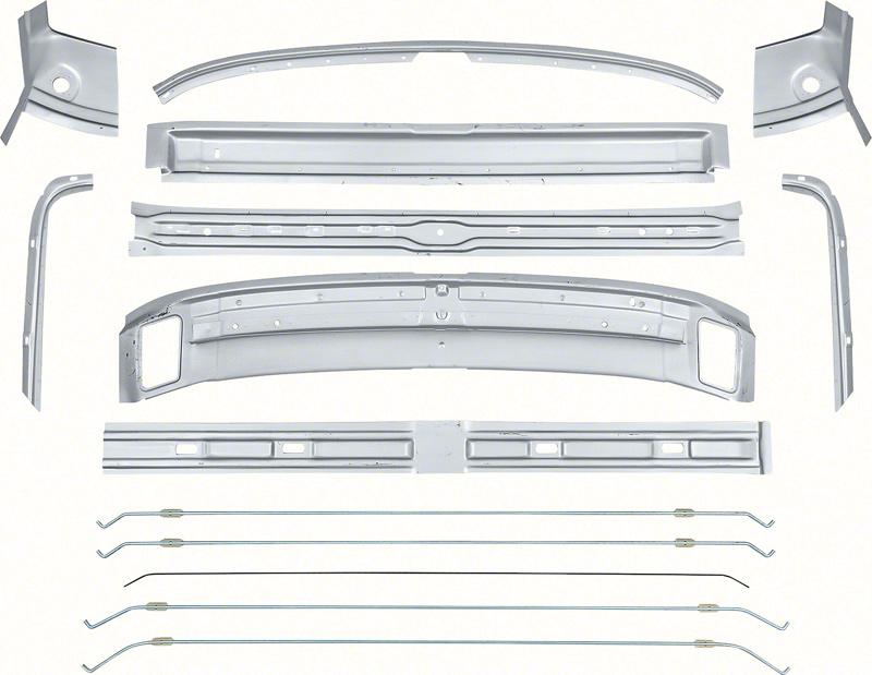 1969 Camaro, Firebird Inner Roof Panel Brace Set 14 Piece Set Silver Weld-Thru‚Ñ¢ Primer