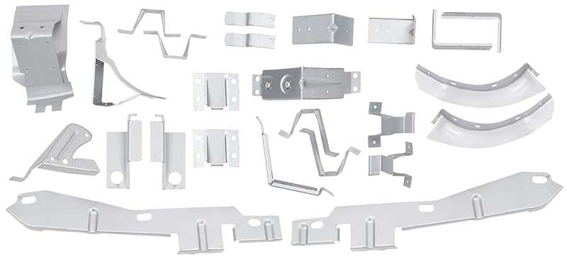 1969-70 Mustang Fastback Body Bracket Kit 22 Piece Set Silver Weld-Thru Coating