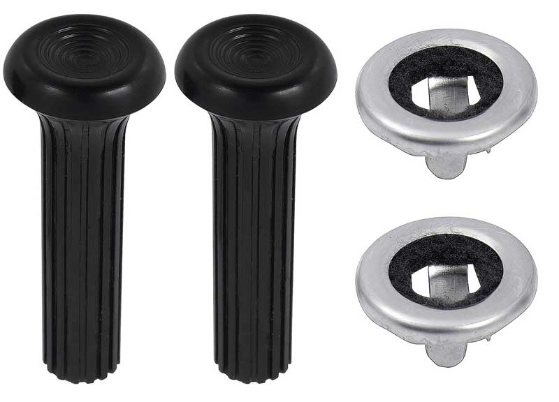 1968-70 GM Door Lock Knob and Ferrule Kit Plastic Knobs Ribbed Design Black