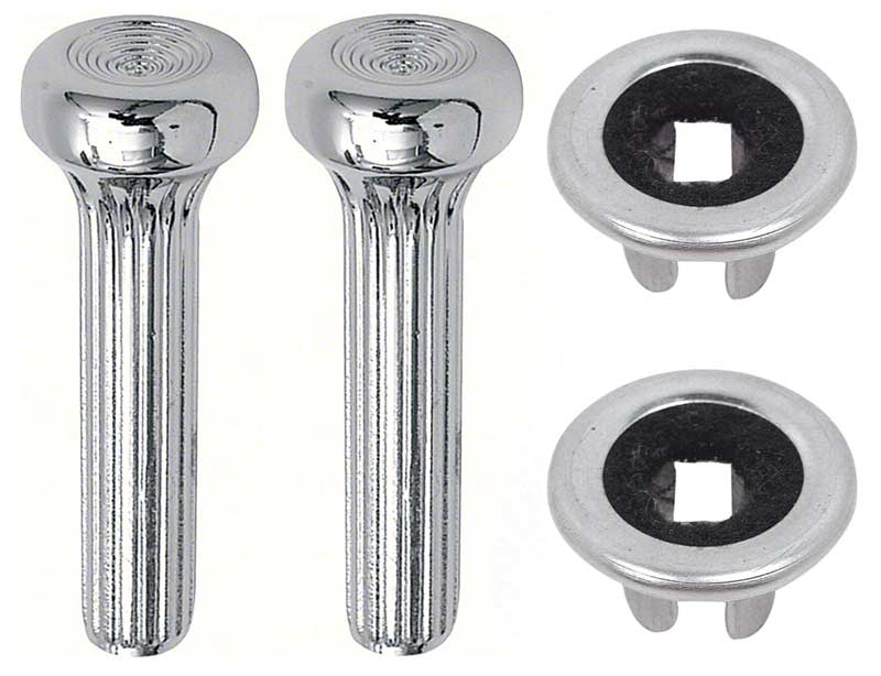 1968-70 GM Door Lock Knob and Ferrule Kit Die-Cast Metal Knobs Ribbed Design Chrome