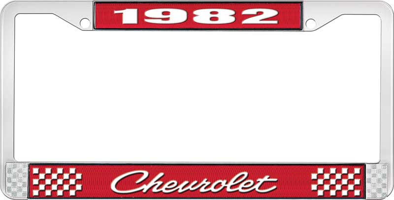 1982 Chevrolet Style # 4 Red and Chrome License Plate Frame with White Lettering