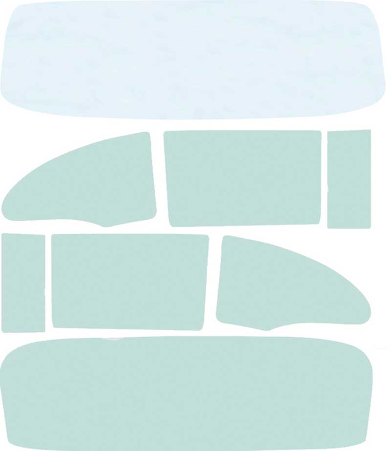 1955-56 Chevrolet 2 Door Sedan/Club Coupe 8 Piece Clear/Green Tint Glass Set
