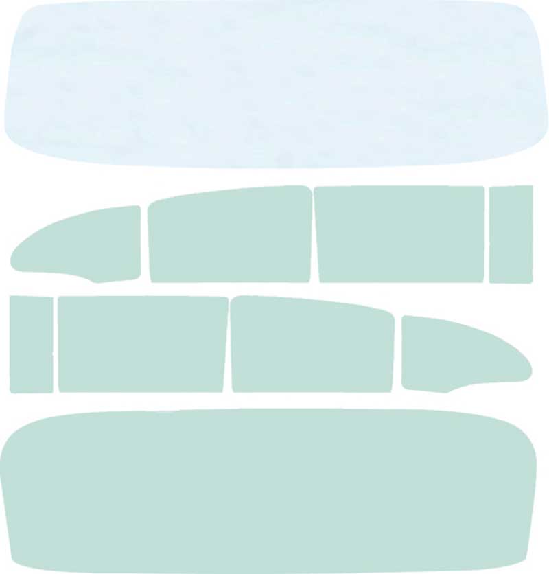 1955-56 Chevrolet 4 Door Sedan 10 Piece Clear/Green Tint Glass Set