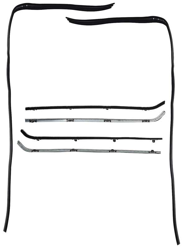 1964-66 Chevy, GMC Truck Door Glass & Windowfelt Weatherstrip Set Stainless Bead Style
