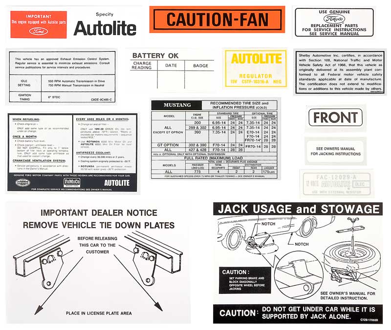 1968 Mustang 14 Piece Detailing Decal Kit