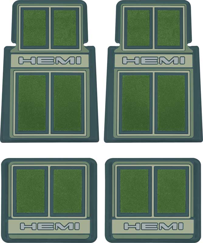 Hemi Logo Custom Molded Green Carpeted Rubber Floor Mat Set