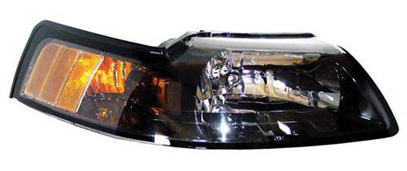 2001-04 Mustang Headlamp Assemblies Black Housing With Clear Lens & Amber Reflector