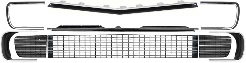 1967-68 Camaro RS Stage 3 Grill Kit Grill, Moldings, Bezels, & Door Covers Black & Chrome