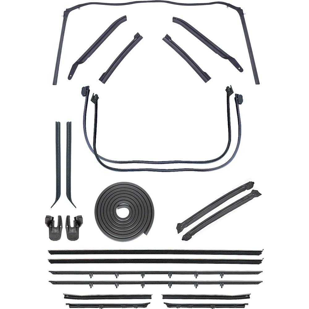 1968-69 Chevrolet Camaro/Pontiac Firebird Convertible Weatherstrip Kit With Reproduction Style Window Felts Flat Chrome Bead