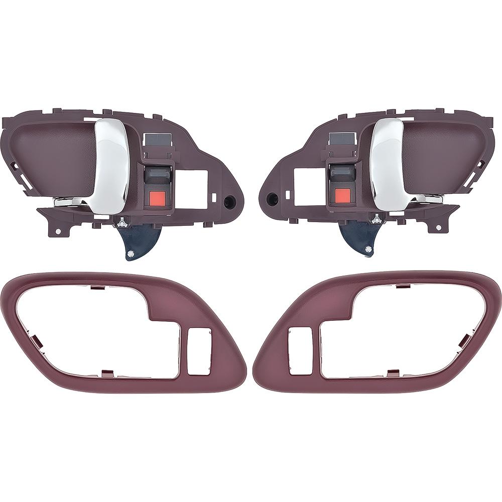 1995-02 Chevy, GMC Pickup Truck, SUV Inner Door Handle Set With Bezels Power Locks Chrome Lever Red Housing