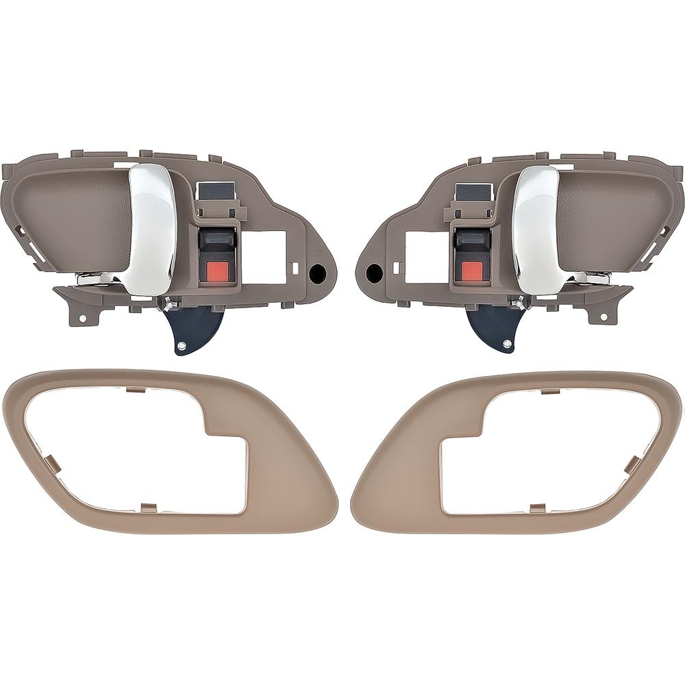 1995-02 Chevy, GMC Pickup Truck, SUV Inner Door Handle Set With Bezels Manual Locks Chrome Lever Beige Housing