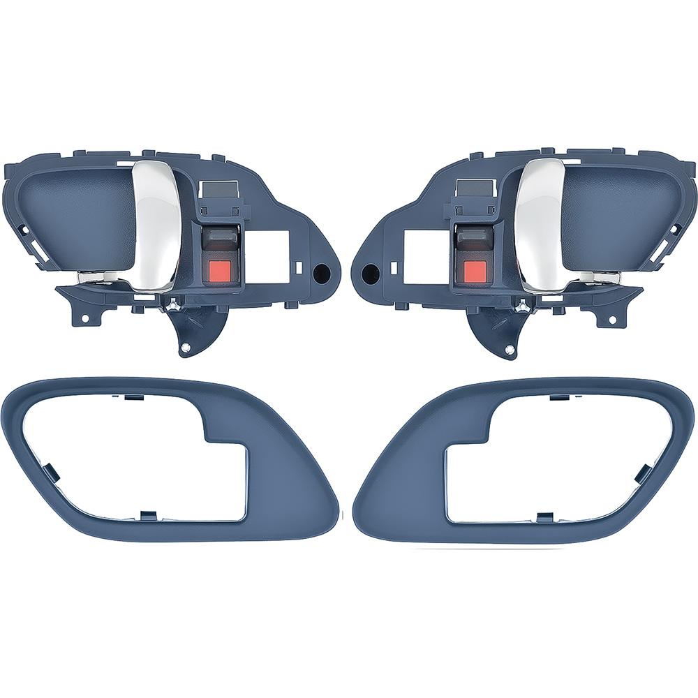 1995-02 Chevy, GMC Pickup Truck, SUV Inner Door Handle Set With Bezels Manual Locks Chrome Lever Blue Housing