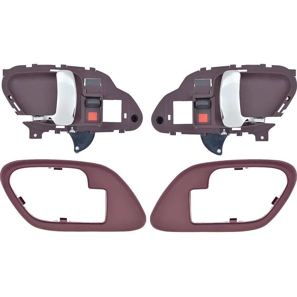 1995-02 Chevy, GMC Pickup Truck, SUV Inner Door Handle Set With Bezels Manual Locks Chrome Lever Red Housing
