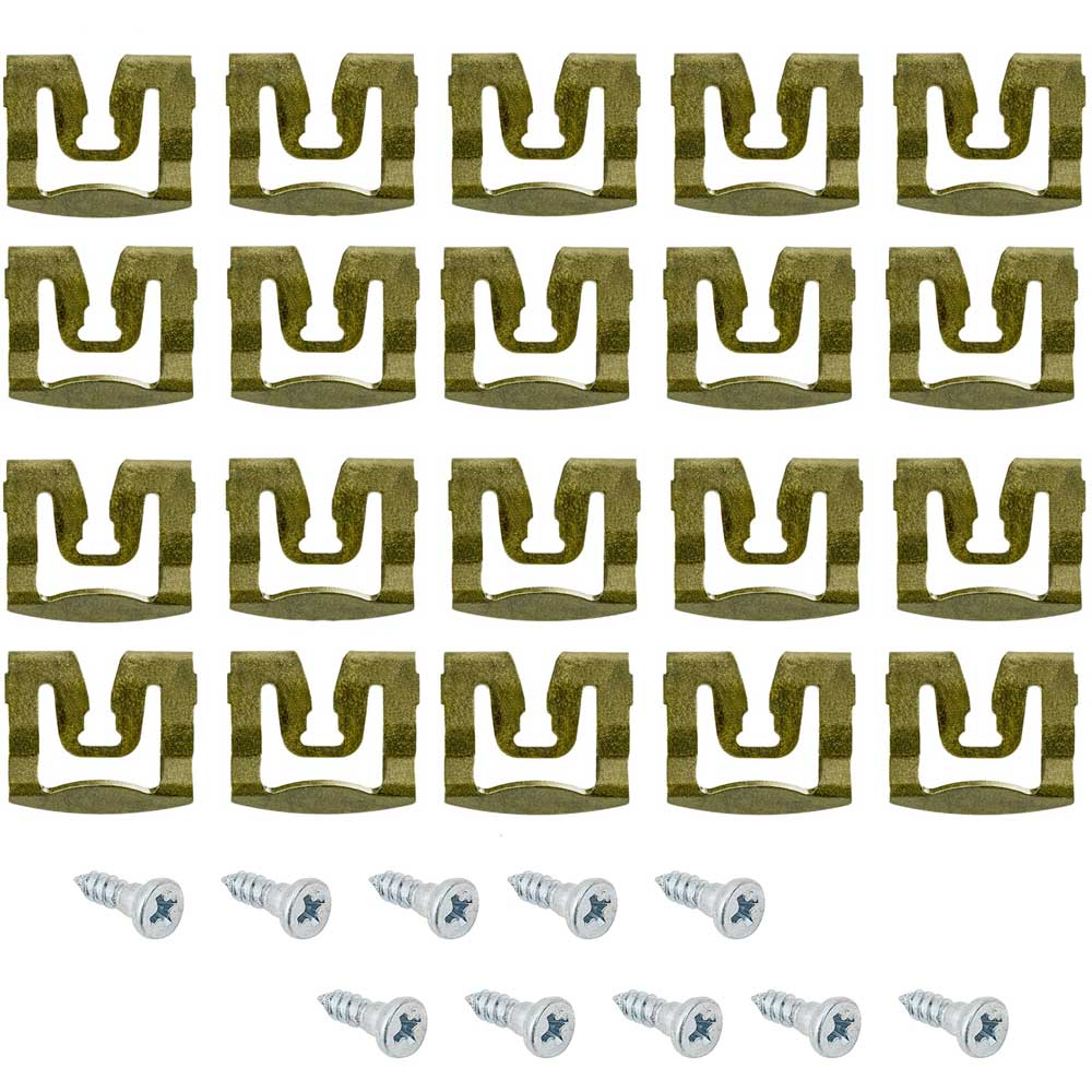 1971-74 Charger, GTX, Road Runner, Satellite Windshield, Rear Window Molding Clip Set 2 Door Coupe 20-Piece Set With 10 Replacement Studs