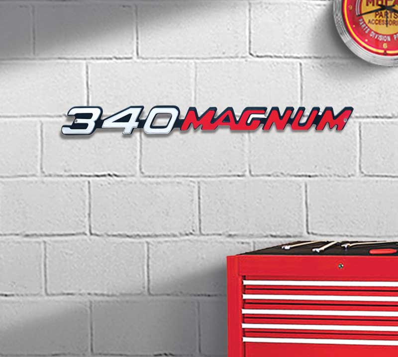 Photorealistic Metal Sign 340 Magnum Logo Measures 21" X 2"