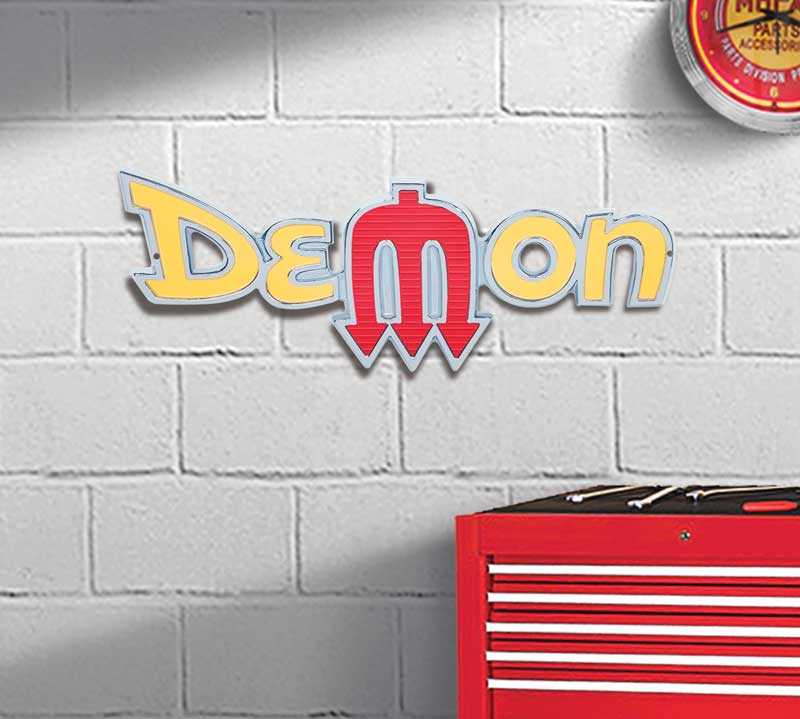 Photorealistic Metal Sign Demon Logo Measures 18" X 7"