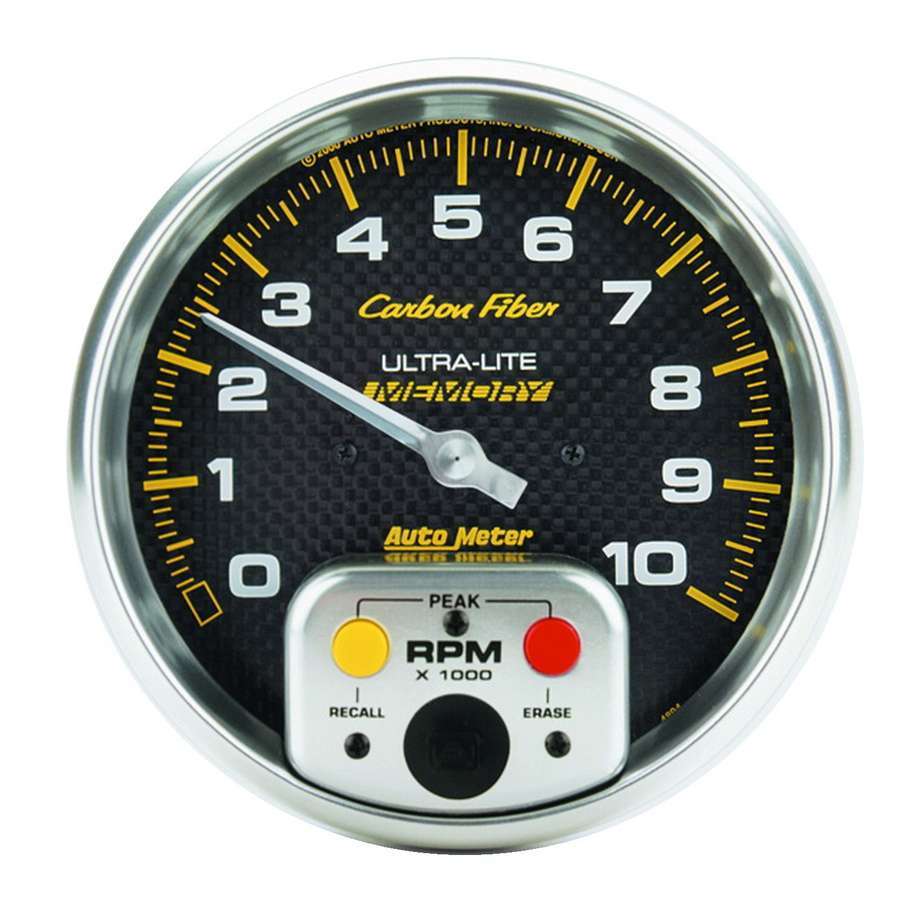 Auto Meter Carbon Fiber 5" Full Sweep 10,000 RPM In Dash Tachometer with Peak Recall