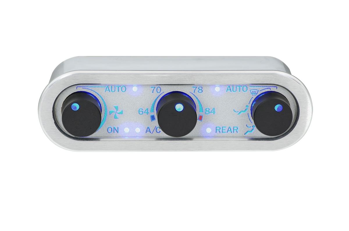 DCC Digital Climate Control - Vintage Air Gen IV 3-Knob, Horizontal, Satin, Silver Alloy, Blue Display