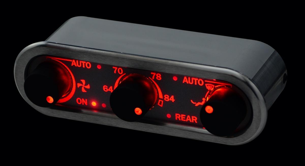 DCC Digital Climate Control - Vintage Air Gen IV 3-Knob, Horizontal, Satin, Silver Alloy, Red Display
