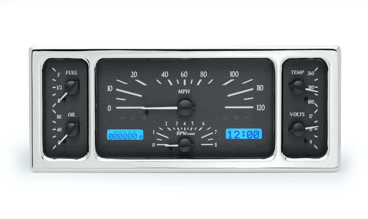 1935-36, 1939 Ford Car VHX System, Black Alloy Style Face, Blue Display