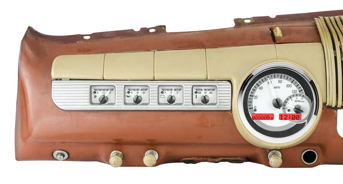 1942-48 Ford Car VHX System, Silver Alloy Style Face, Red Display