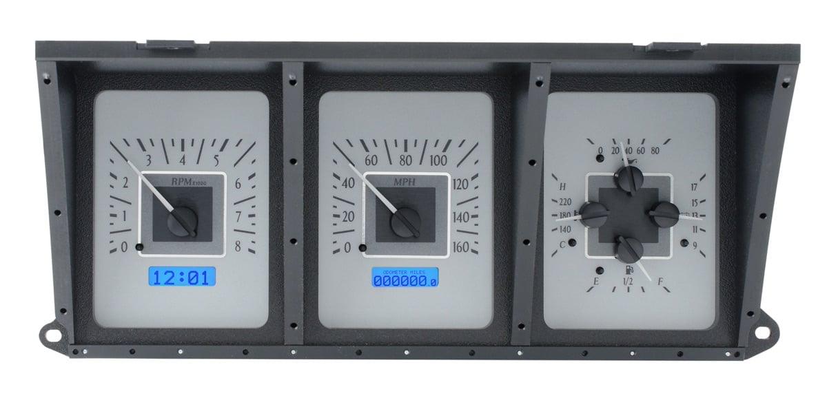 1973-79 Ford Pickup VHX System, Silver Alloy Style Face, Blue Display