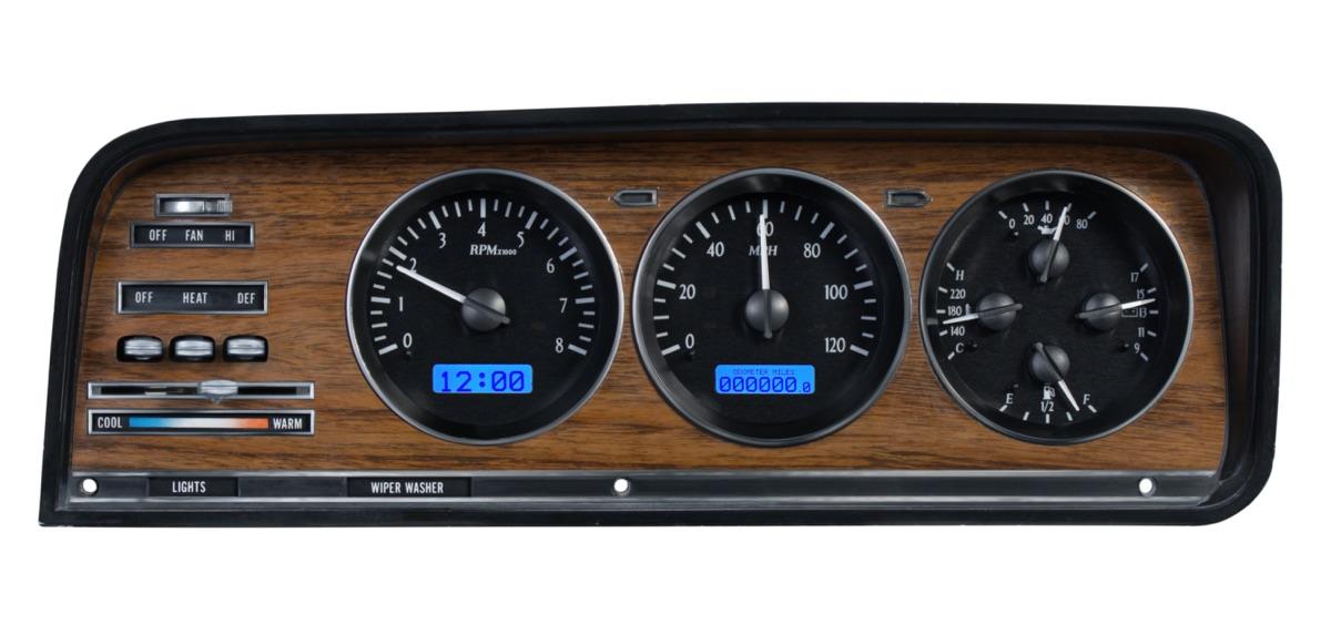 1973-85 Jeep Wagoneer/J-Trucks VHX System, Black Alloy Style Face, Blue Display
