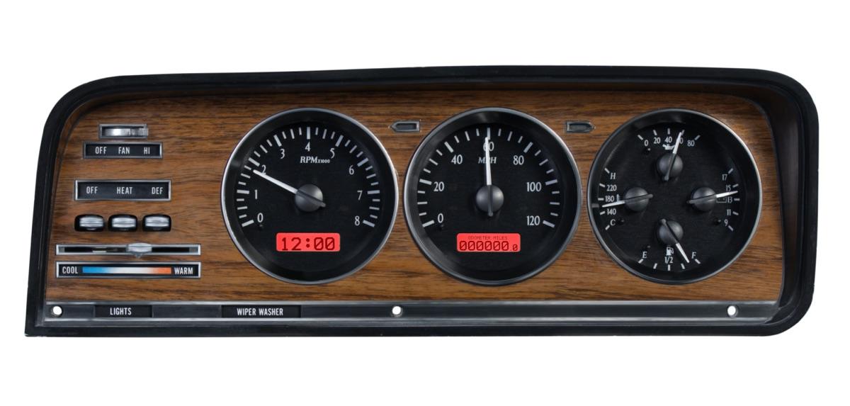 1973-85 Jeep Wagoneer/J-Trucks VHX System, Black Alloy Style Face, Red Display