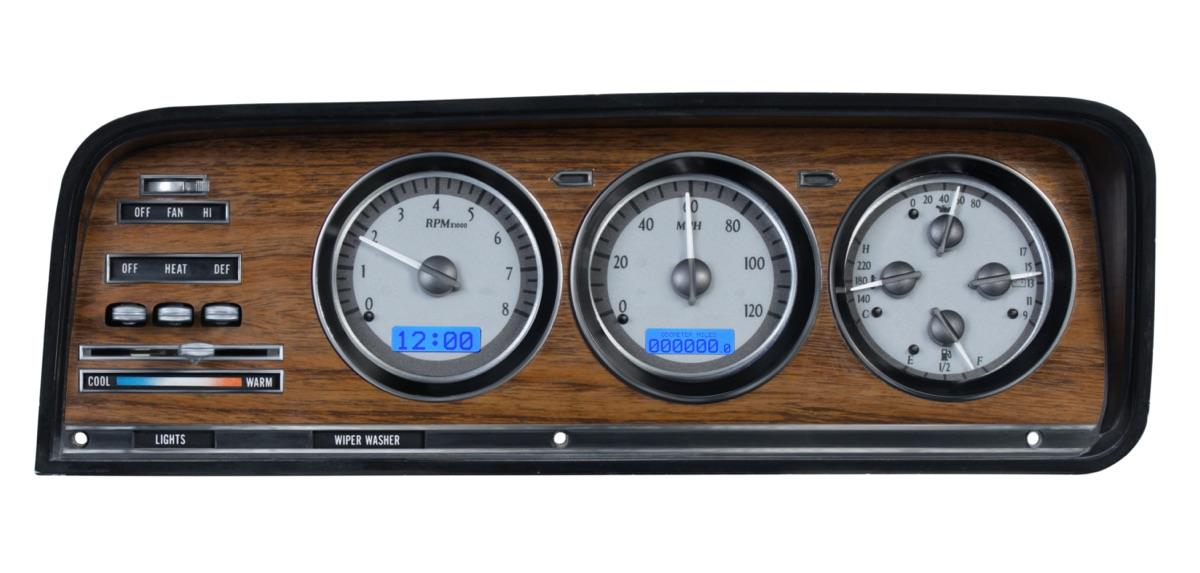 1973-85 Jeep Wagoneer/J-Trucks VHX System, Silver Alloy Style Face, Blue Display