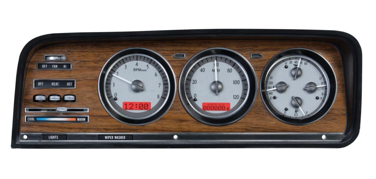 1973-85 Jeep Wagoneer/J-Trucks VHX System, Silver Alloy Style Face, Red Display