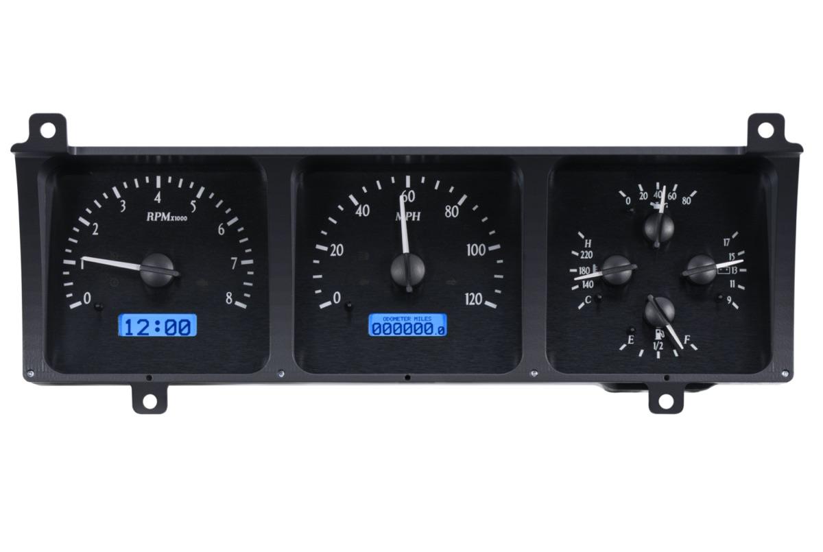 1986-91 Jeep Wagoneer/J-Trucks VHX System, Black Alloy Style Face, Blue Display
