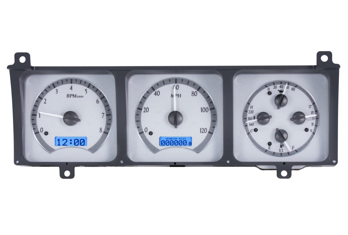 1986-91 Jeep Wagoneer/J-Trucks VHX System, Silver Alloy Style Face, Blue Display