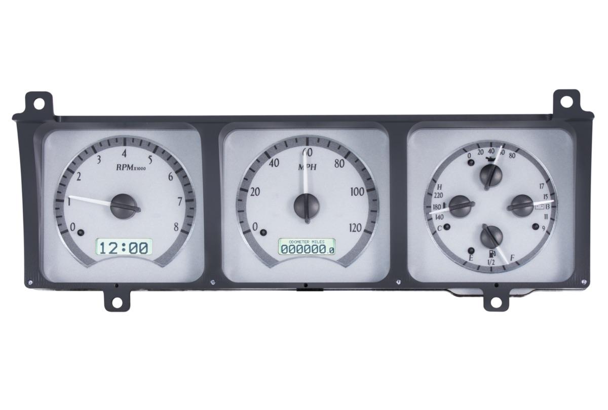 1986-91 Jeep Wagoneer/J-Trucks VHX System, Silver Alloy Style Face, White Display