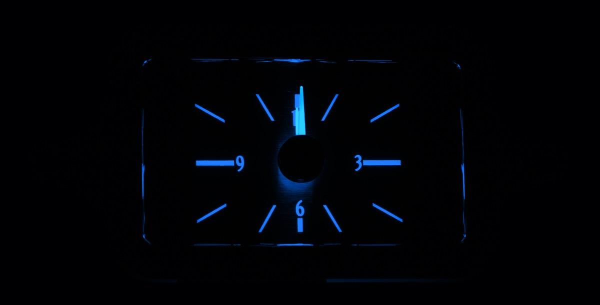 1940 Chevy Car Analog Clock, Black Alloy Style Face, Blue Display